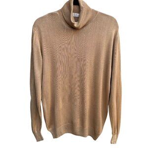TSE Cashmere Womens Tan Knit Turtleneck Sweater Size L Pure Silk Lagenlook Layer